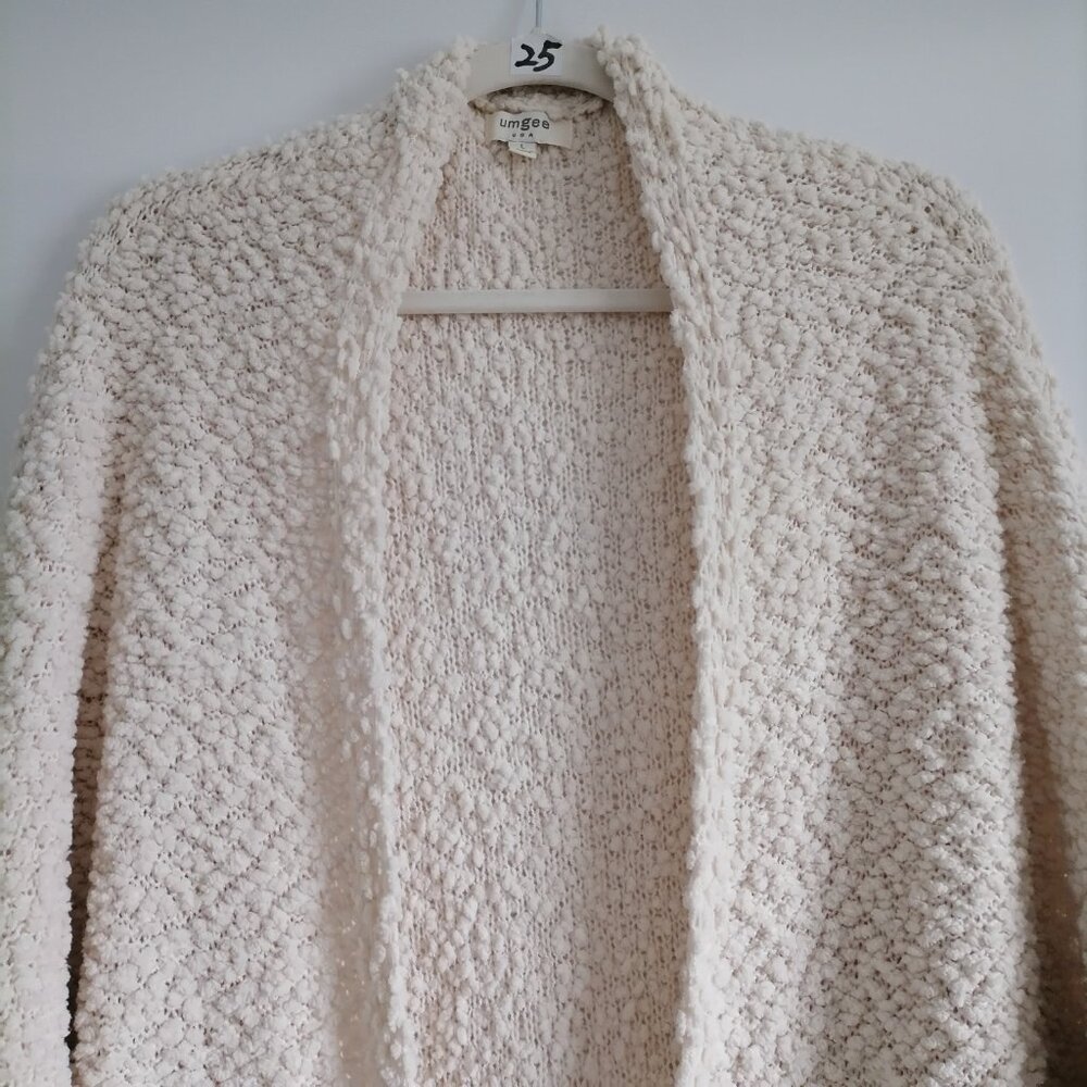Umgee Womens Ivory Open Front Drop Shoulder Popcorn Cardigan Sweater Size L - Picture 2 of 8